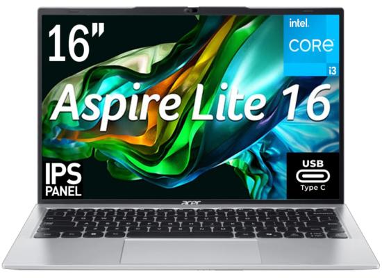 Acer Aspire Lite 16 AL16-52P (2023) NEW 13th Gen Intel Core i3 5-Cores Slim Design w/ DDR5 Memory & 16" IPS Full HD+ Display & USB C Charging & BIG Battery - Silver
