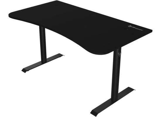 Arozzi Arena Medium Curved Gaming and Office Desk with Full Surface Water Resistant and Washable Mouse Pad, 2 Monitor Mount Cut-Outs, and Built-In Cable Management , Pure Black