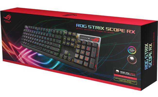 Asus XA05 ROG Strix Scope RX/RD/AR Keyboard, All Round Aura Sync RGB Illumination, IP57 Waterproof, Dust Resistance, USB 2.0 Passthrough, English / Arabic Layout, Black