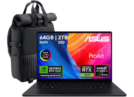 ASUS ProArt P16 H7606WP-RJ132W Creator Laptop | AMD Ryzen™ AI 9 HX 370 | RTX™ 5070 8GB | 64GB LPDDR5X | 2TB PCIe 4.0 SSD | 16" 3K OLED Touch 120Hz | Windows 11 Home | 90NB15K1-M00DP0