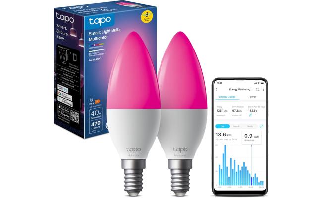 Tapo L430C (2-Pack) Smart WiFi Light Bulb E14, 470 Lumens, 16 Million Colours, Dimmable, Schedule & Timer, Energy Monitoring, Compatible with Alexa, Google Assistant and Samsung SmartThings Tapo L430C (2-Pack) Smart WiFi Light Bulb E14, 470 Lumens, 16 Million Colours, Dimmable, Schedule & Timer, Energy Monitoring, Compatible with Alexa, Google Assistant and Samsung SmartThings