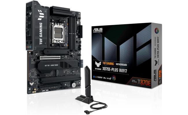ASUS TUF GAMING X870E-PLUS WIFI 7 ATX AM5 Motherboards, AMD X870E Chipset, 4x DIMM DDR5 Slots, Up to 256GB Max Memory, 1x PCIe 5.0 x16 SafeSlot & 4x M.2 Slots, Wi-Fi 7 & BT 5.4 ASUS TUF GAMING X870E-PLUS WIFI 7 ATX AM5 Motherboards, AMD X870E Chipset, 4x DIMM DDR5 Slots, Up to 256GB Max Memory, 1x PCIe 5.0 x16 SafeSlot & 4x M.2 Slots, Wi-Fi 7 & BT 5.4