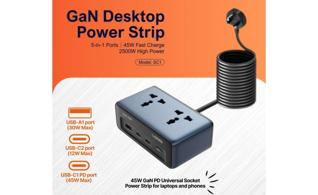 LDNIO SC1 45W PD Adapter 2500w Universal Socket Power Strip 45W High Power, Fast Charge For Tablets & phones which support PD3.0 and QC3.0 LDNIO SC1 45W PD Adapter 2500w Universal Socket Power Strip 45W High Power, Fast Charge For Tablets & phones which support PD3.0 and QC3.0
