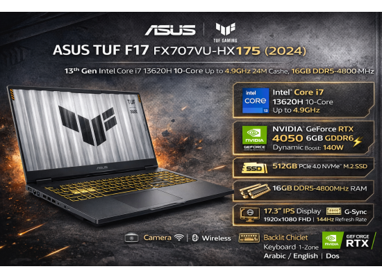 ASUS TUF F17 (2024) NEW FX707VU 13Gen Intel Core i7 10-Cores w/ Nvidia RTX 4050 6GB DDR6 & IPS 144Hz Display - Mecha Gray