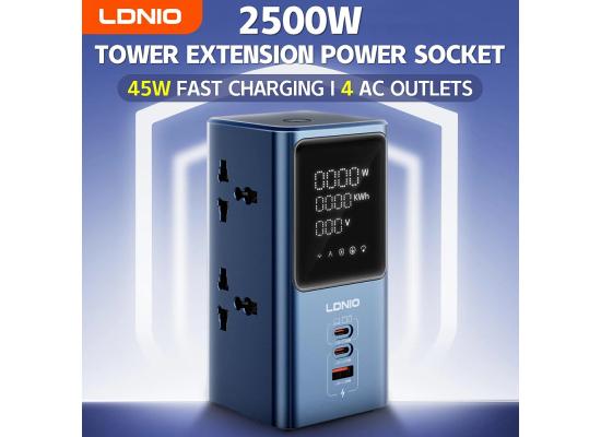 LDNIO SC2 Universal 4AC Outlets Power Strip Surge Protector Extension Wire With Led Screen for Home and Office