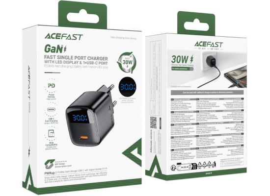ACEFAST A113 Fast Charge Wall Charger 20W GaN LED Digital Display Multiple Safety Protection 1x USB-C  - EU Interface