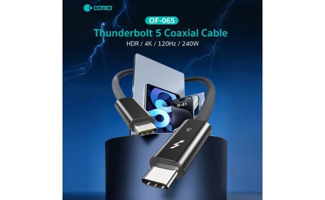 COTECI OF-065 Cable Thunderbolt 5 Coaxial USB-C to C 240W PD Fast Charging 80Gbps 4K 120Hz HDR Support COTECI OF-065 Cable Thunderbolt 5 Coaxial USB-C to C 240W PD Fast Charging 80Gbps 4K 120Hz HDR Support