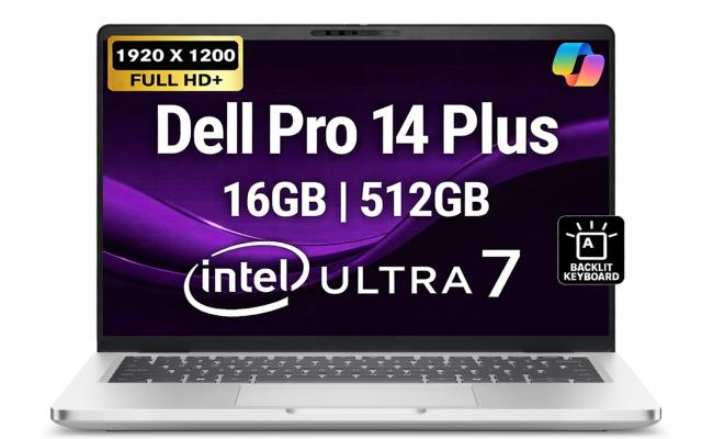 Dell Pro 14 Plus PB14250 (2025) AI Capable PC NEW Intel® Ultra 7 Gen II 265U vPro 12-Cores Elegant & Durable Aluminum Design w/ 3 Years Wrranty , Platinum Silver