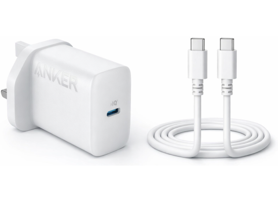 Anker USB C Plug 20W Ultra Fast Wall Charger For iPhone, iPad, iPod And More (5 ft USB-C to USB-C Cable Included) , White