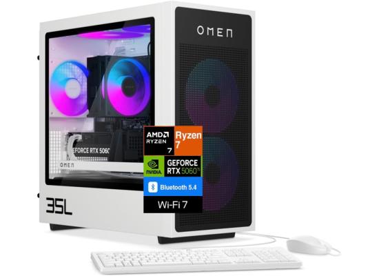 HP OMEN 35L GT16-0344 AI Gaming Desktop PC AMD Ryzen 7 8700F 8-Cores w/ Nvidia RTX 5060 TI 16GB DDR7 & Windows 11 Home - White