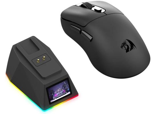 Redragon M998 Ultra Lightweight Wireless Gaming Mouse 3950 Sensor with RGB Magnetic Charging Dock, BT/2.4G Wireless/Wired Optical Mice, 30000 DPI, 5 Programmable Buttons for PC/Mac, Black