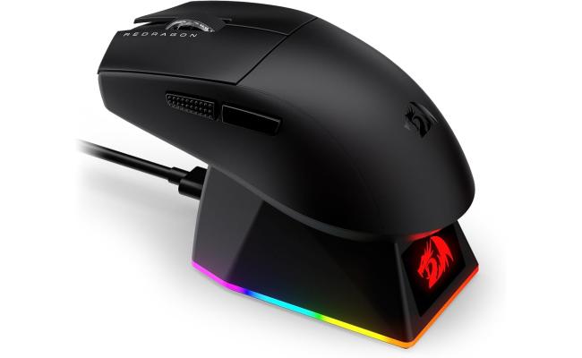 Redragon K1NG M999 Ultra Lightweight Wireless Gaming Mouse with RGB Magnetic Charging Dock, BT/2.4G Wireless/Wired Optical Mice, 45000 DPI, 5 Programmable Buttons for PC/Mac, Black