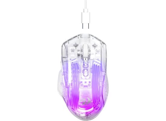 Redragon M695 CT Wired Gaming Mouse, 24,000 DPI, 7 Programmable Button, 2 Side Buttons, 8 RGB LED Backlit Mode, Clear Transparent Shell, Light up Gamer Mice, Soft Cable for PC/Mac/Xbox, White