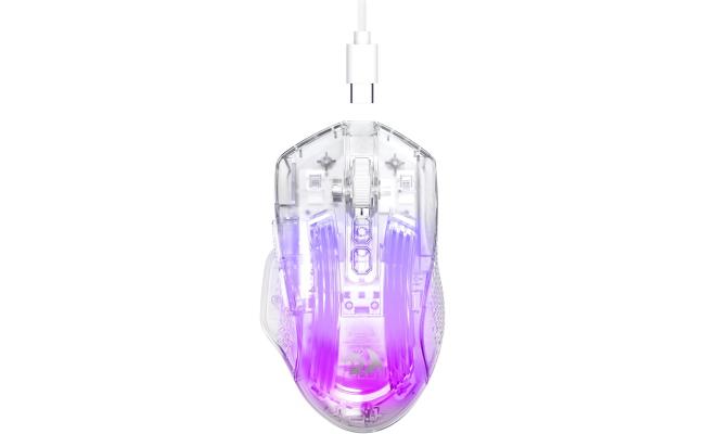 Redragon M695 CT Wired Gaming Mouse, 24,000 DPI, 7 Programmable Button, 2 Side Buttons, 8 RGB LED Backlit Mode, Clear Transparent Shell, Light up Gamer Mice, Soft Cable for PC/Mac/Xbox, White