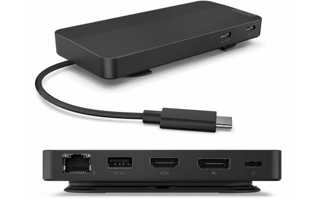 Lenovo USB-C Dual Display Travel Dock (1 DP 1.4 & 1 HDMI 2.0) up to 65W Charging for Laptop (No Power Adapter Included) Support Dual 4K Display