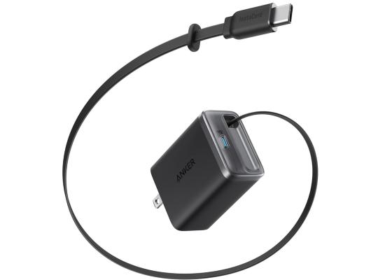 Anker Nano USB C Charger Block, 35W Max 2-Port Compact Charger with Durable Built-in Anker InstaCord Retractable Cable, with iPhone 17/16/15 Series, iPad, and More - Black