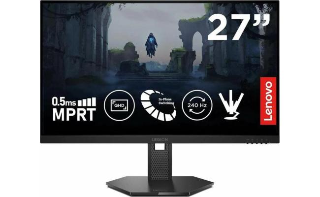 Lenovo Legion 27QD-10 Gaming Monitor - 27" QHD 2K IPS Display - 240Hz Refresh Rate - 0.5 ms MPRT - 99% sRGB - AMD FreeSync™ Premium - Ergonomic Stand - HDMI 2.1 & DP