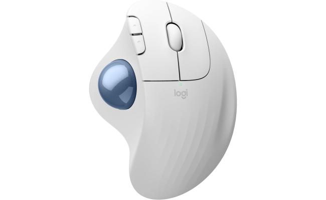 Logitech Ergo M575S Wireless Trackball Mouse, Wireless Ergonomic Mouse with Bluetooth and Encrypted Dongle, Comfortable Thumb Control, Precise and Smooth Tracking, for PC/Mac - White Blue Ball