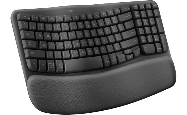 Logitech Wave Keys Keyboard, Bluetooth / Logi Bolt Receiver Connectivity, Ergo-Certified, More Palm-Support, 3-Layers Memory Foam, 2x AAA Battery, English-Arabic Layout, Graphite