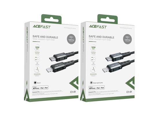 ACEFAST C7-03 1.2m 100W 5A USB-C to USB-C Fast Charging Cable Light Display Braided Data Cord - Black