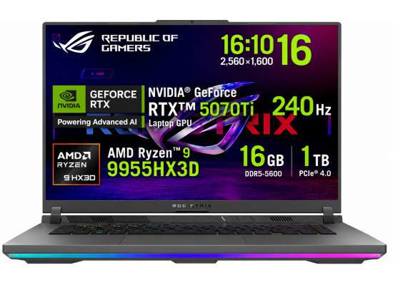 ASUS ROG Strix G16 (2025) G614FR NEW 9Gen AMD Ryzen™ 9 9955HX3D 16-Cores w/ Nvidia RTX 5070 TI 12GB DDR7 & 16" IPS 2.5K 240Hz Display - Volt Green
