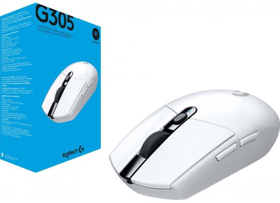 Logitech G305 Lightspeed Wireless Gaming Mouse, Hero Sensor, 12,000 DPI, Lightweight, 6 Programmable Buttons, 250h Battery, On-Board Memory, Compatible with PC, Mac - White