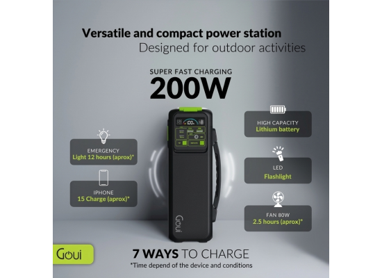 Goui Beast Power Station , with LED Flashlight Portable Power Station (200W rated output and 400W Peak), 209Wh Capacity 5 Ways To Charge Digital Screen AC & DC Ports