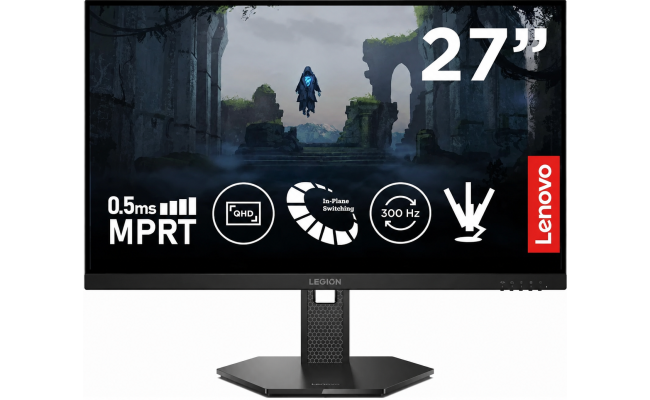 Lenovo Legion Pro 27Q-11 27'' IPS 2K QHD 300Hz HDR10 0.5ms MPRT Gaming Monitor , 2X HDMI 2.1, DP 1.4, DP Cable, AMD FreeSync Premium Tilt/Height/Rotation/Pivot Adjustment - Black