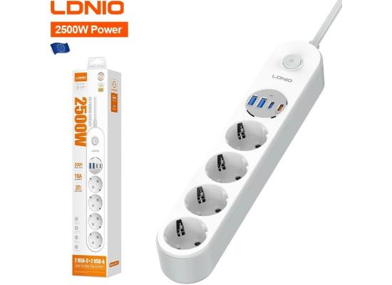 LDNIO SE1-C 20W PD Fast Charging Power Strip 4 EU Plug AC Outlets 4 USB Ports Extension Power Socket for Office Desktop EU Plug - White