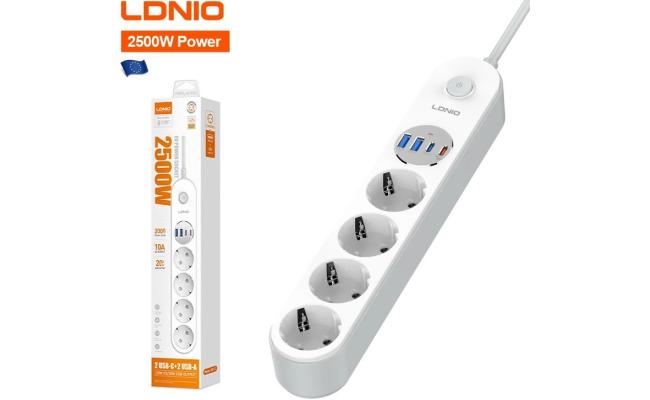 LDNIO SE1-C 20W PD Fast Charging Power Strip 4 EU Plug AC Outlets 4 USB Ports Extension Power Socket for Office Desktop EU Plug - White
