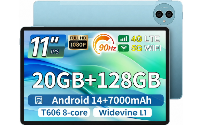 TECLAST P50 (2025) 11" IPS 90hz Android 15 WIFI & LTE Tablet (128GB Storage / 8GB + 12GB Shared Memory) 7000mAh Battery , Blue