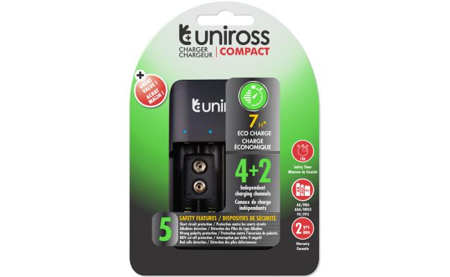 Uniross UCU004A USB Compact Multi Charger with 4x AA 2100 Batteries & USB Charging