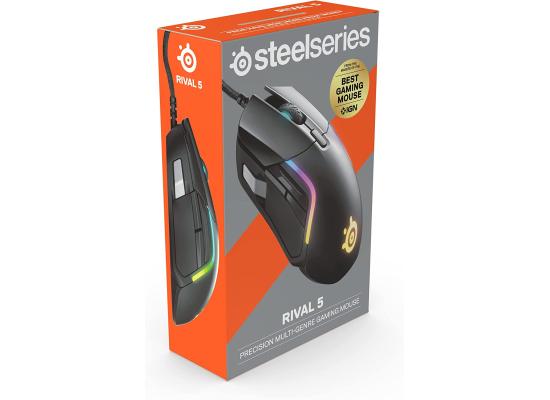 SteelSeries Rival 5 PrismSync RGB Lighting 9 Buttons 18,000 CPI TrueMove Air Optical Sensor - Black