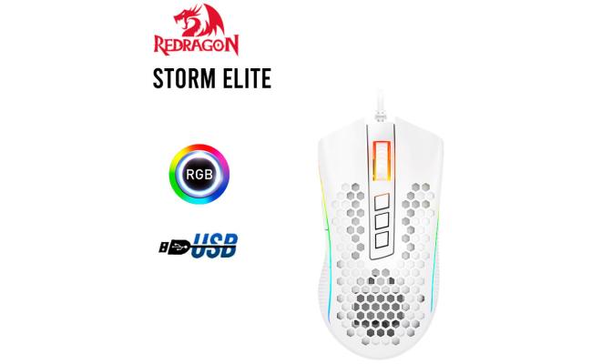 Redragon M988 Storm Elite Wired RGB 8 Programmable Buttons 16,000 DPI Honeycomb Design - White