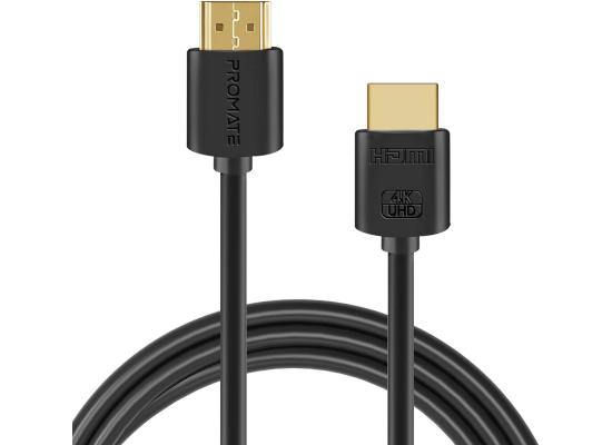Promate ProLink4K2-300 4K HDMI Cable High-Speed 3M HDMI w/ 24K Gold Plated Connector - Black