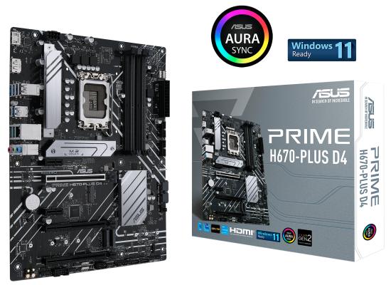 ASUS Prime H670-PLUS D4 Intel 12th Gen ATX Motherboard PCIe 4.0 DDR4 3xM.2 Slots Aura Sync
