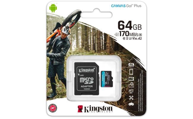 Kingston 64GB microSDXC Canvas Go Plus 170MB/s Read UHS-I C10 U3, V30 Memory Card