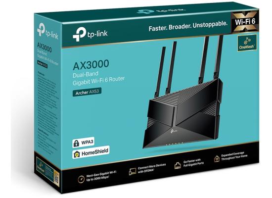 TP-Link Archer AX53 Wi-Fi 6 AX3000 Mbps Gigabit Dual Band OneMesh™ Dual-Core Compatible with Alexa