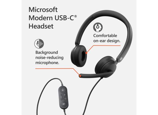 Microsoft Modern USB C On-Ear Stereo Headphones w/ Noise-Cancelling Microphone In-Line Controls Certified For Microsoft Teams