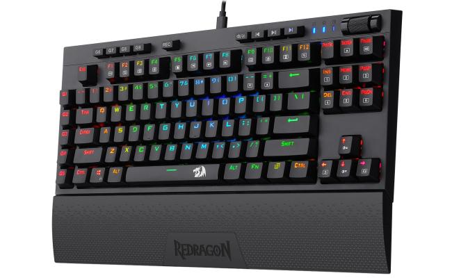 Redragon K588 RGB Backlit Mechanical Gaming Keyboard with Programmable Keys Macro Recording Red Switches Compact Tenkeyless Design with Detachable Palm Rest & USB-C USB for Windows PC