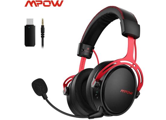 Mpow Air 2.4G Wireless Dual Chamber Up to 17 hours Noise Cancelling 3D Bass Ultra Light - Black / Red