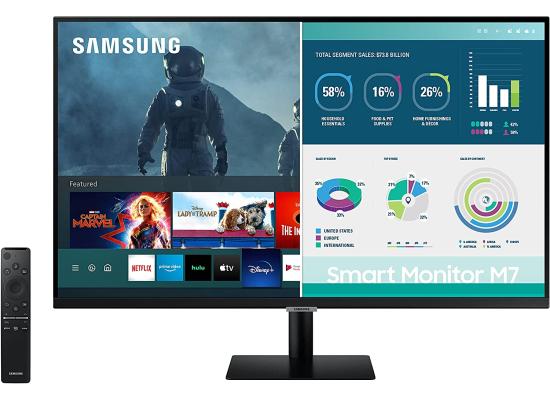 SAMSUNG 32” M7 Smart 4K Watch Netflix, HBO, Alexa, Built In Speakers, Remote - Black