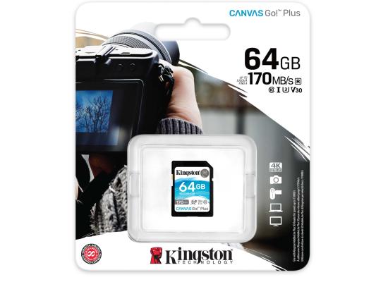 Kingston 64GB SDXC Canvas Go Plus 170MB /s C10, U3, V30 Memory Card