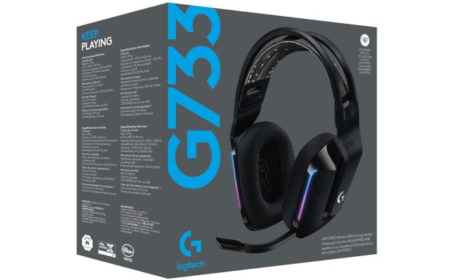 Logitech G733 LightSpeed Wireless Headset w/ Suspension Headband Lightsync RGB & Blue VOiCE MIC Technology