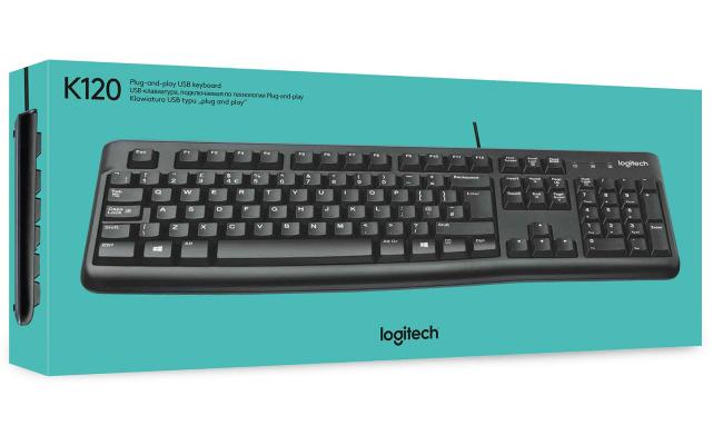 Logitech K120 Wired Keyboard for Windows, Plug and Play, Full-Size, Spill-Resistant, Curved Space Bar, Compatible with PC, Laptop - Black