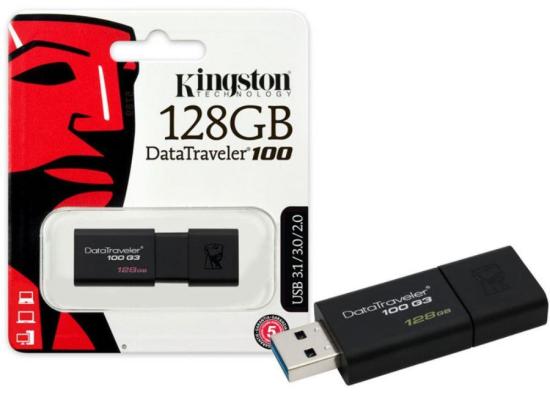 Kingston 128GB DataTraveler 100 Gen 3 USB 3.0 Drive (Black)
