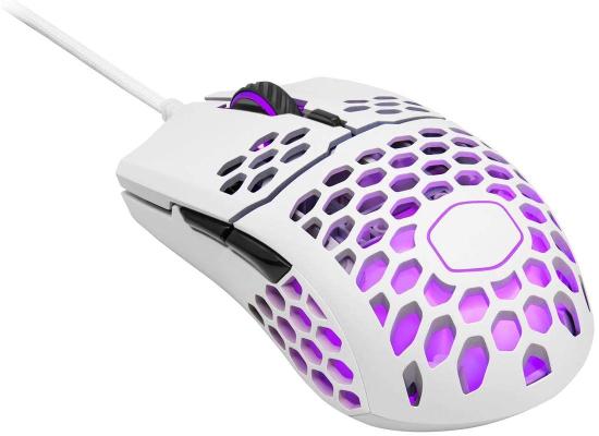 Cooler Master MM711 RGB-LED Lightweight 60g Wired 16000 DPI Optical Sensor 20 Million Click Omron Switches, Smooth Glide PTFE Feet Ambidextrous Honeycomb Shell - White Matte
