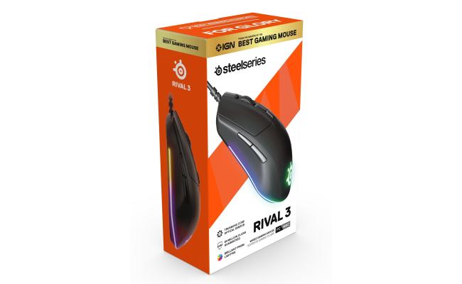 SteelSeries Rival 3 Mouse 8,500 CPI TrueMove Core Optical Sensor 6 Programmable Buttons Split Trigger Buttons Brilliant Prism RGB Lighting Ergonomic - Black