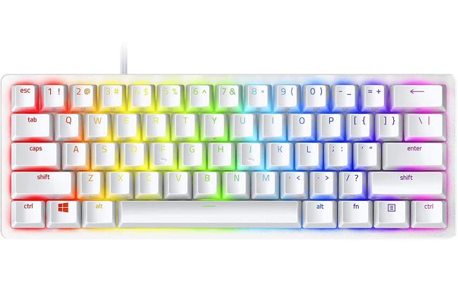 Razer Huntsman Mini 60% Clicky Optical-Mechanical Switches Doubleshot PBT Keycaps Detachable USB-C Cable (Purple Switch) -- Mercury