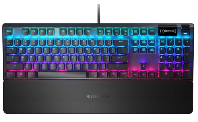 SteelSeries USB Apex 5 Hybrid Mechanical Gaming Keyboard – Per-Key RGB Illumination – Aircraft Grade Aluminum Alloy Frame – OLED Smart Display (Hybrid Blue Switch)